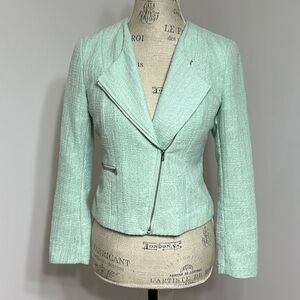 H&M aqua/mint with Silver twill Blazer, bomber jacket zipper. US Size 8